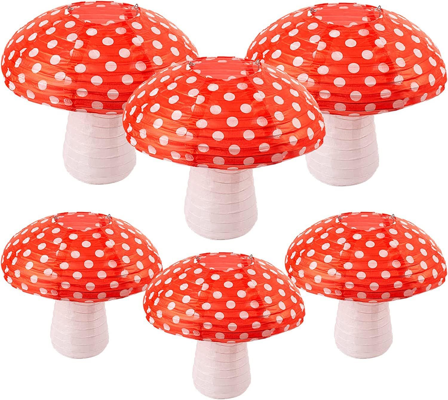 Large Mushroom Paper Lanterns 3D Mushroom Hanging Lantern Decorations for Jungle Wonderland Theme Birthday Baby Shower Nursery Garden Wedding Decor Orange Red (Orange 6)