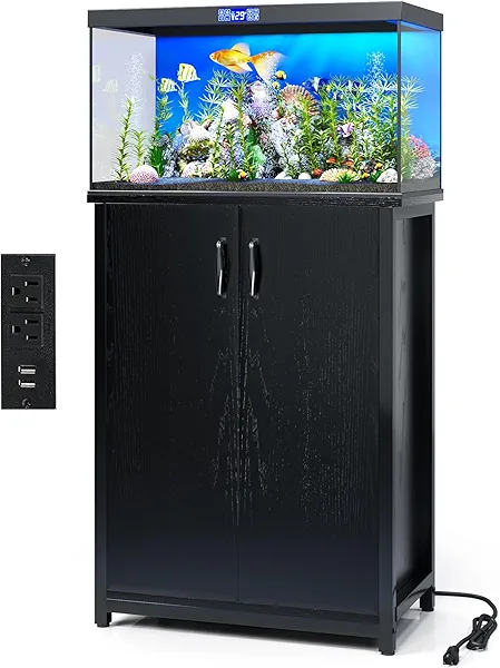 TC-HOMENY 10-20 Gallon Fish Tank Stand, Aquarium Stand with Power Outlets, 700LBS Capacity, Fish Tank Table with Storage Cabinet, Aquarium Table for Reptile Terrarium Stand (23.5" x 12" x 31.5'')