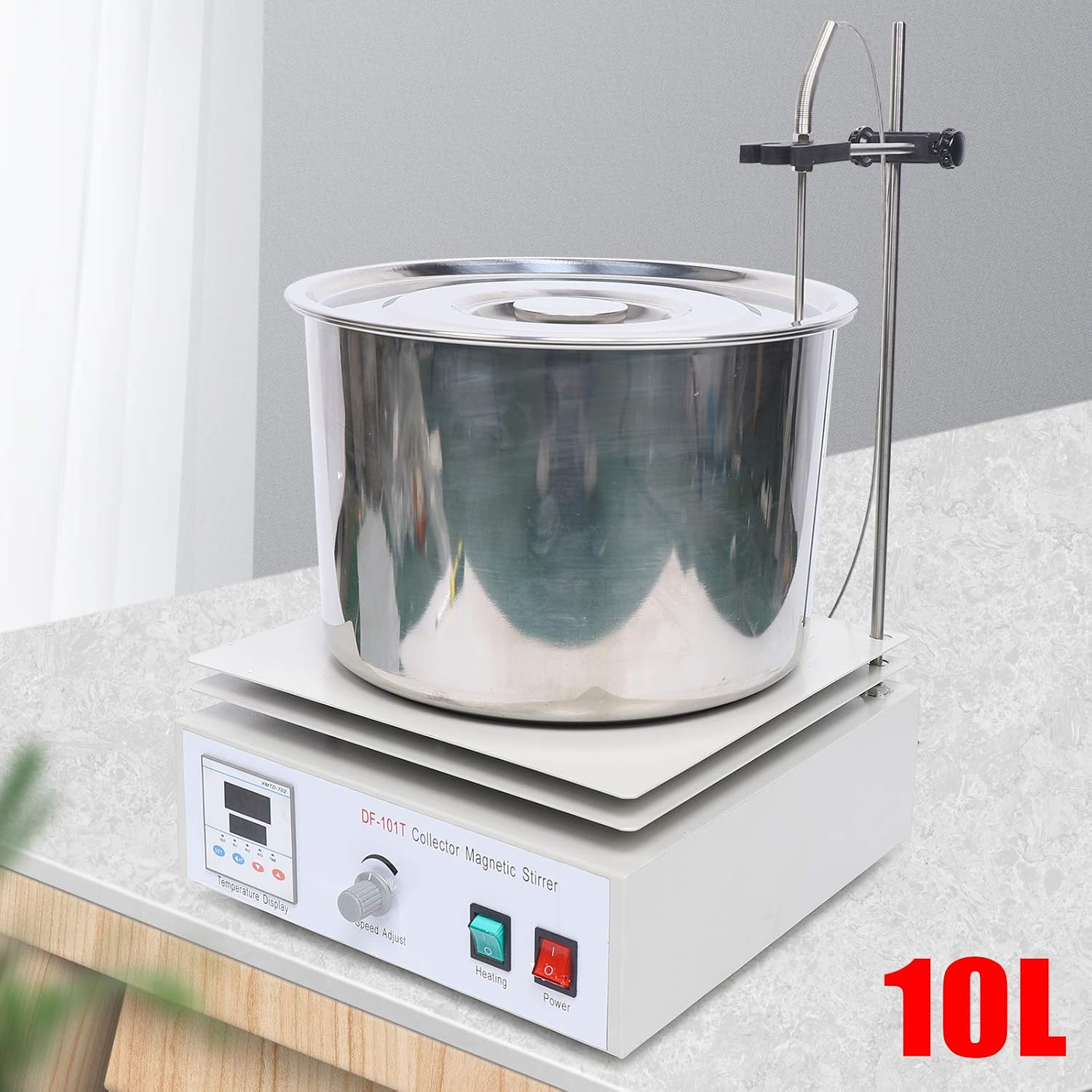 10L Heat-Collecting Magnetic Stirrer, 110V Heating Magnetic Stirring Water Bath Stainless Steel Digital Heating Lab Mixer 40W Stirring Power Rt + 5-400℃ for Universities, Chemical