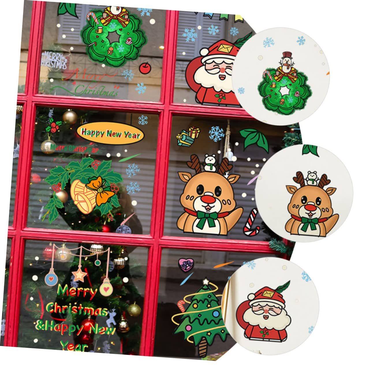 jojofuny 18piezas Pegatinas De Navidad De Cartoon Decoración Autoadhesiva De Pared Para Ventanas y Adornos De Papá Noel y Para Navidad