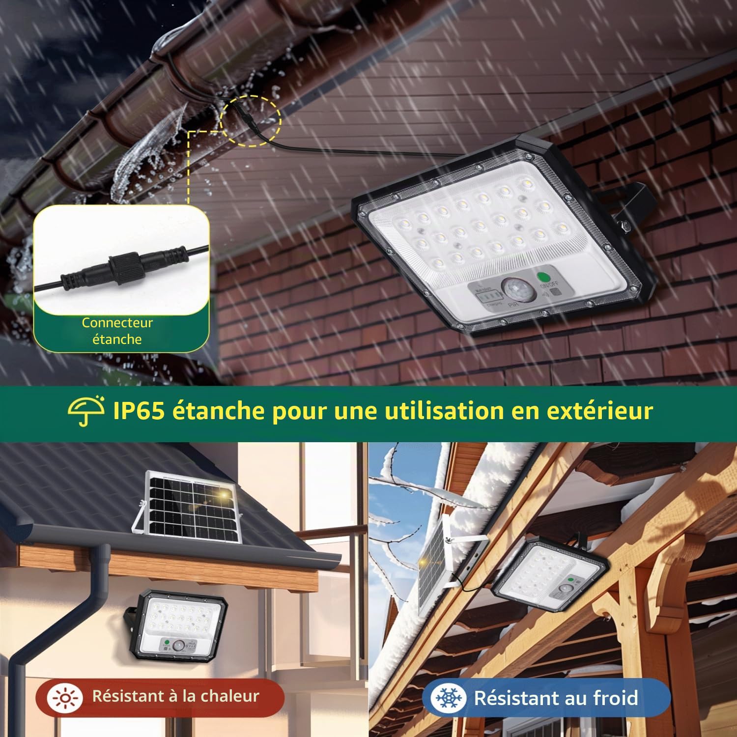 Aigostar Lampe Solaire Extérieur Détecteur de Mouvement,4000mAH,Batterie de Grande Capacité,Projecteur LED solaire avec Télécommande,IP65,Lumière Solaire pour Jardin,Cour,Câble de 2M,2 Pièces