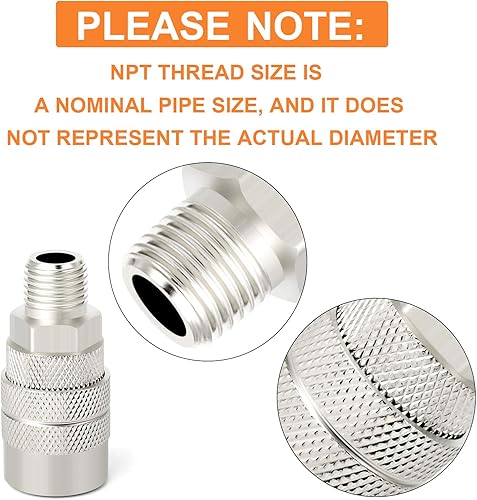 Miniatura 12 de GASHER Acoplador industrial femenino de 12 piezas, 1/4 pulgadas, acoplador de aire de conexión rápida de flujo básico de 1/4