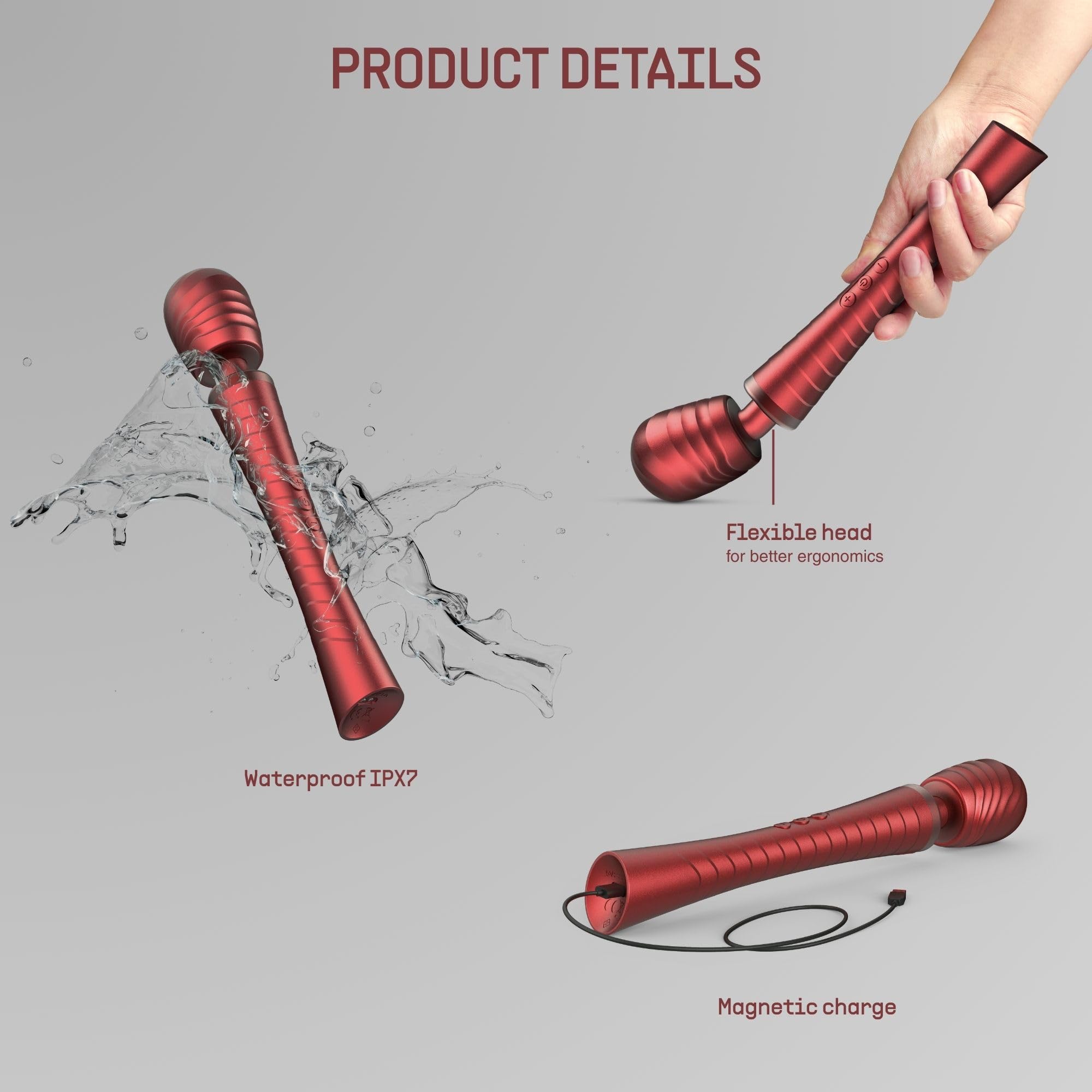 Manwan Man.Wand EDGY Vibratore Massaggiatore Ultra Potente Uomo & Donna, Sextoy Waterproof con Testa Flessibile, 5 Modalità e Intensità Crescente, Mini Massaggiatore Elettrico