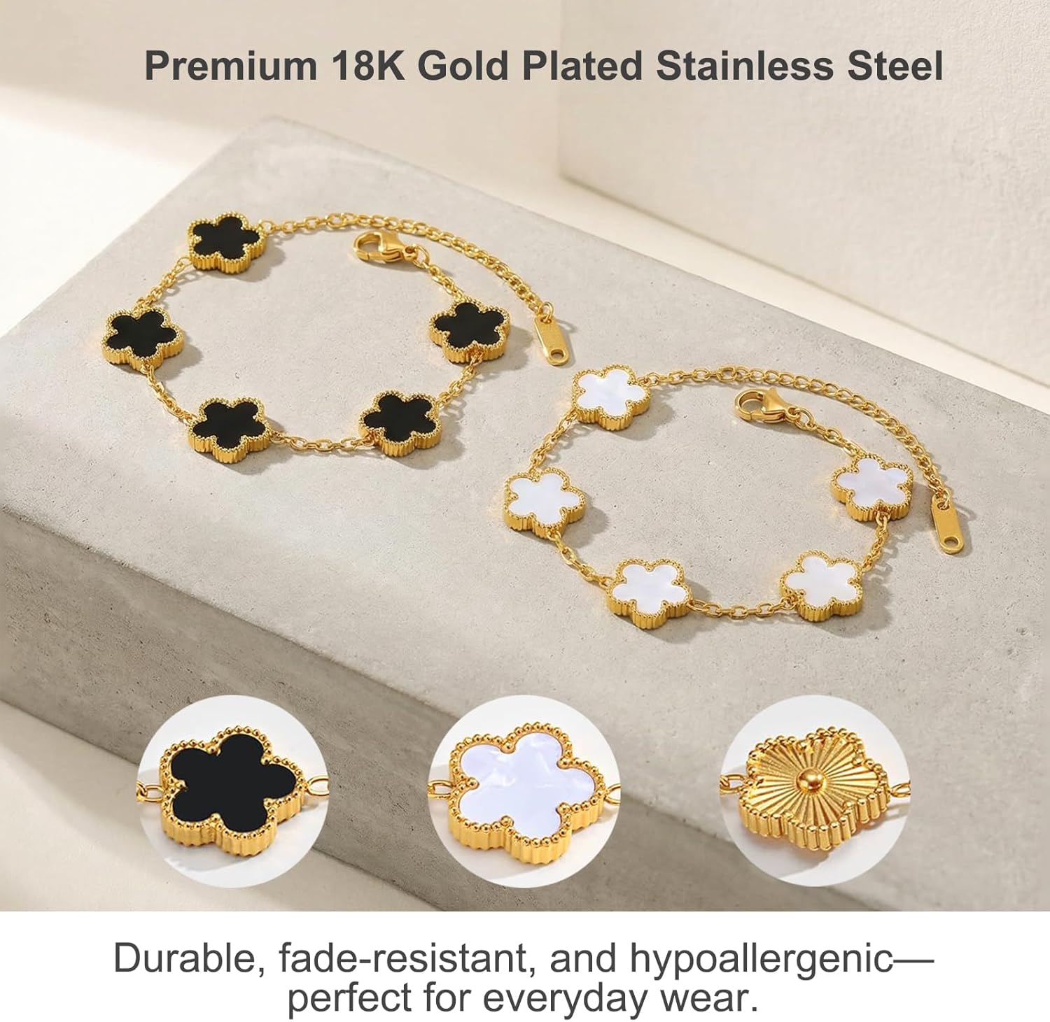 Four Leaf Clover Bracelet for Women – 18K Gold Plated Stainless Steel Lucky Bracelet, Adjustable 4 Leaf Charm Jewelry Gift - Image 5