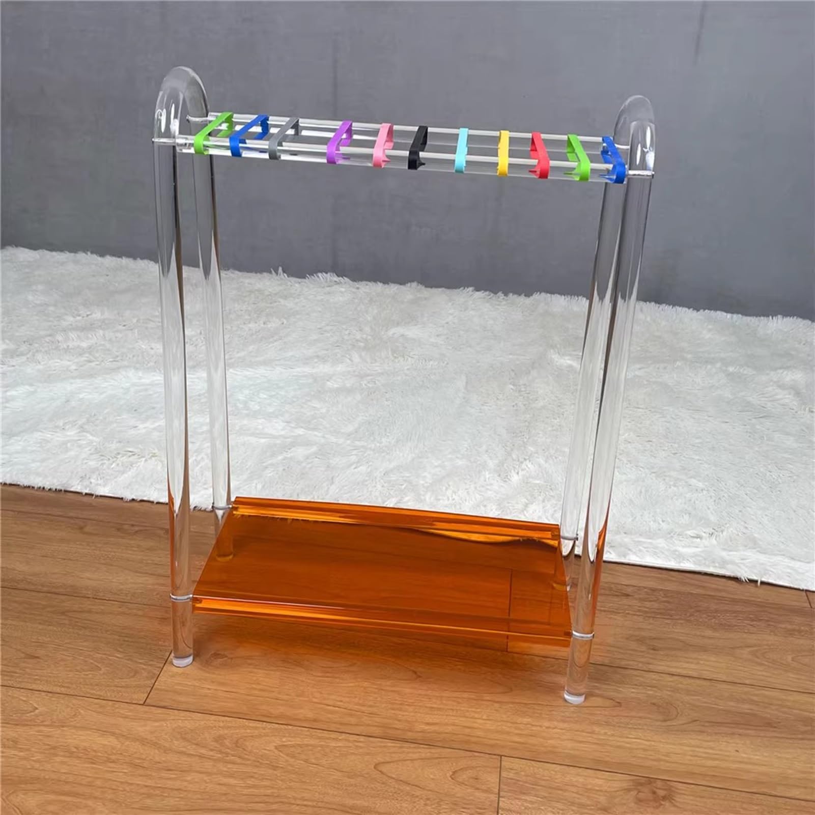 Kunovo Badminton/Tennis Racket Storage Organzier Holder Rack, Transparent Acrylic Racket Display Shelf with Anti-Slip Strips, for Bedroom Clubs Gym(Orange)