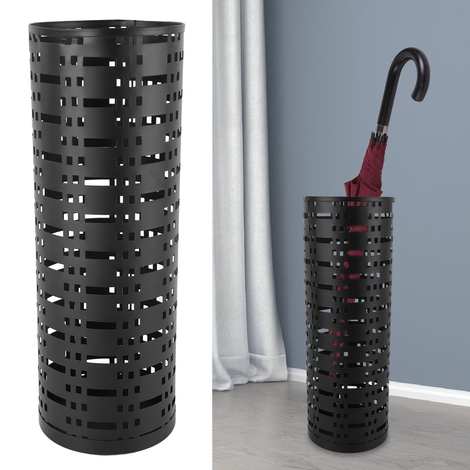 Czarny Metalowy Uchwyt na Parasole, Nierdzewny, Wodoodporny, Oszczędzający Miejsce, Pusty Design, Stylowy Stojak na Parasole do Przedpokoju