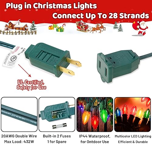 Miniatura 8 de C7 - Luces LED de Navidad multicolor para exteriores, luces LED de 25 pies para árbol de Navidad, impermeables, con 25 + 2 bombillas LED para