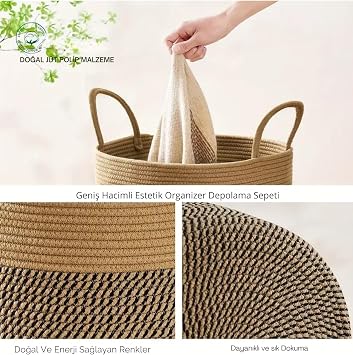 NaturaWeave Jute Wicker Dirty Basket Bath Basket Clothing Towel Blanket Magazine Toy Organizer Flower Pot Basket Organizer Soft and Durable Caravan Organizer with Light Handle Detail (HASIR-BLACKBREAKER)