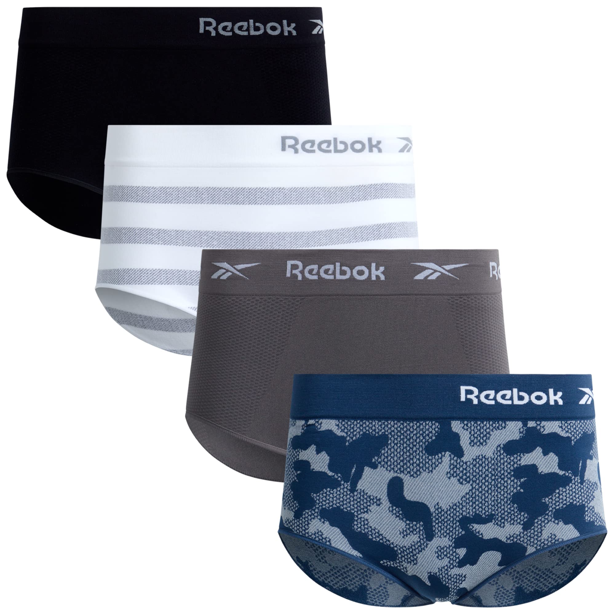 Reebok Womens Briefs Underwear - 4 Pack Seamless Stretch Performance High Cut or Boyshorts Panties for Women (Sizes: S-XL)