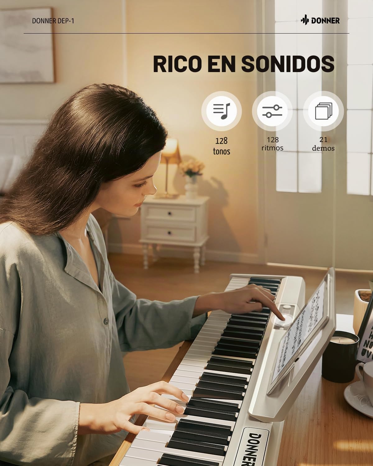 Donner DEP-1 Piano Keyboard de 88 teclas, teclado digital para principiantes, teclas dinámicas, piano electrónico portátil con soporte, pedal de sostenimiento, bolsa de transporte y adhesivo para