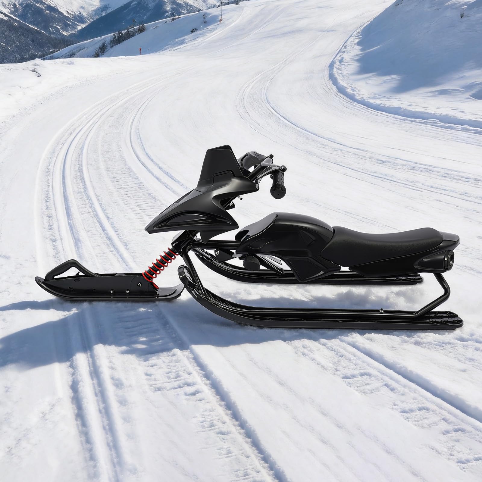 Luge à neige pour enfant - Noir - Cadre en fer avec patins en polyéthylène - 60 kg - Ski