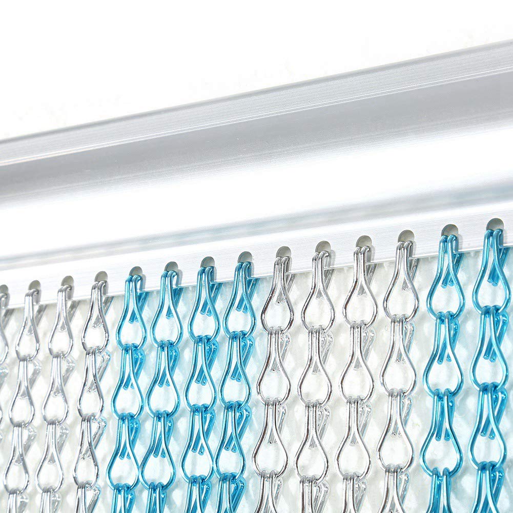 Chian Vorhang, Aluminium Metall Kettenvorhang Link Fliegenvorhang Insektentür Kettenvorhang Jalousien Schädlingsbekämpfung Vorhang für Küchen Geschäfte und Wintergärten, 90 x 214 cm Blau und Splitter