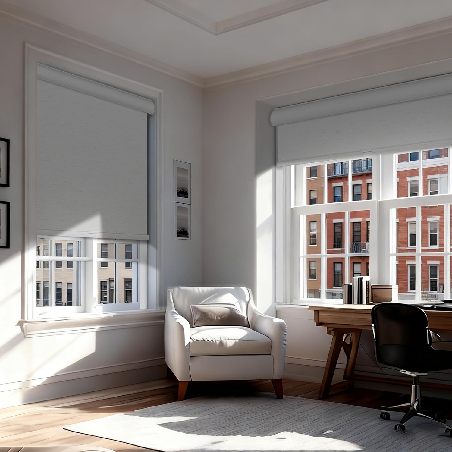 Blackout Roller Shades for Windows,Cordless Roller Blinds,Thermal Insulated Figured Fabric UV Protection Window Blinds Pull Down for Home,Door,Office,Bedroom.Custom Size,Linen White
