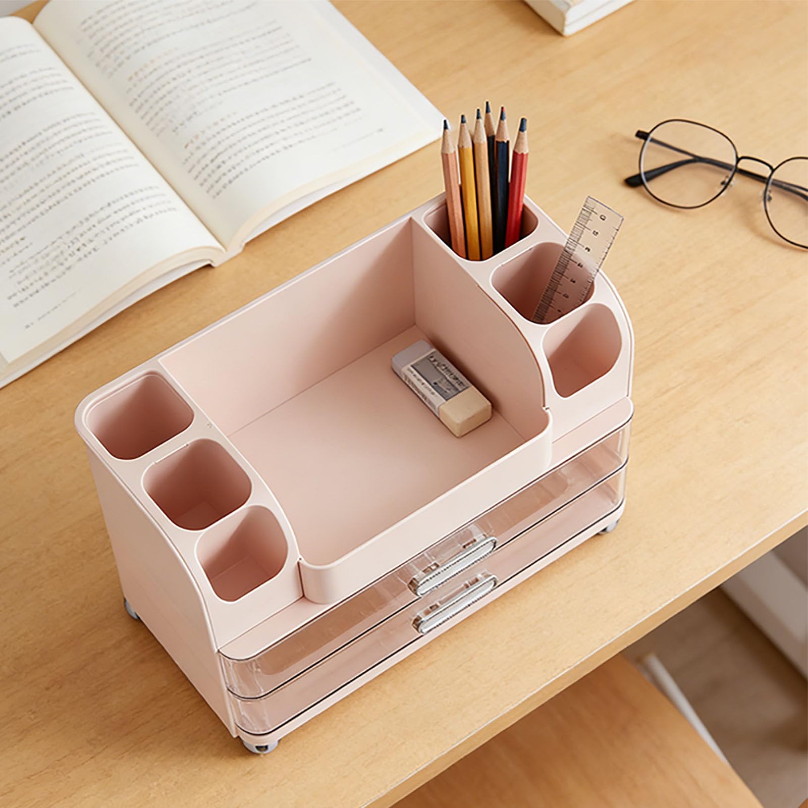 Eujgoov Organizer per Trucchi, Contenitore per Trucchi Impermeabile di Grande capacità con Cassetti e Scomparti, Ideale per la Cura della Pelle e il Rossetto Sulla Toeletta del Bagno (Roseo)