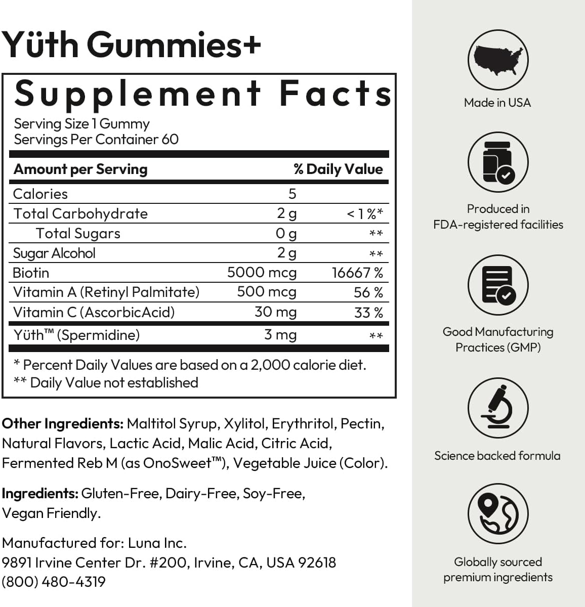 BIGVITA Yuth Gummies + | High-Purity Spermidine Supplement for Cellular Renewal & Anti-Aging | Collagen Support with Vitamin C & A (60 Gummies - Bottle)