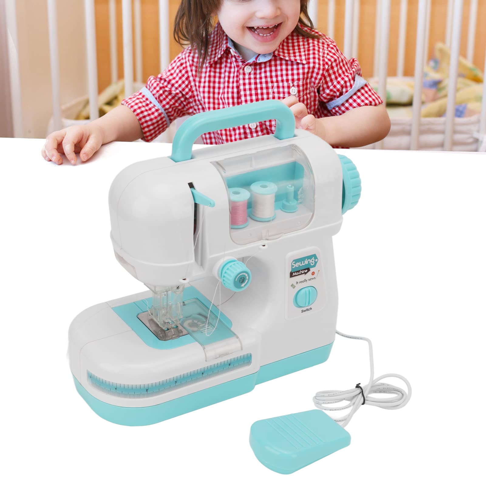 Naroote Zabawka Symulacyjna Maszyny do Szycia, Mini Maszyna do Szycia dla Dzieci, Niebieska Przenośna Elektryczna Maszyna o Gładkich Powierzchniach, Idealna dla Dzieci w Wieku 3+