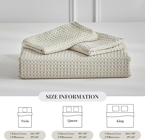 Miniatura 6 de WARMDERN Juego de funda de edredón de tejido gofre, tamaño Queen, color caqui, funda de edredón suave y transpirable, juego de ropa de cama de