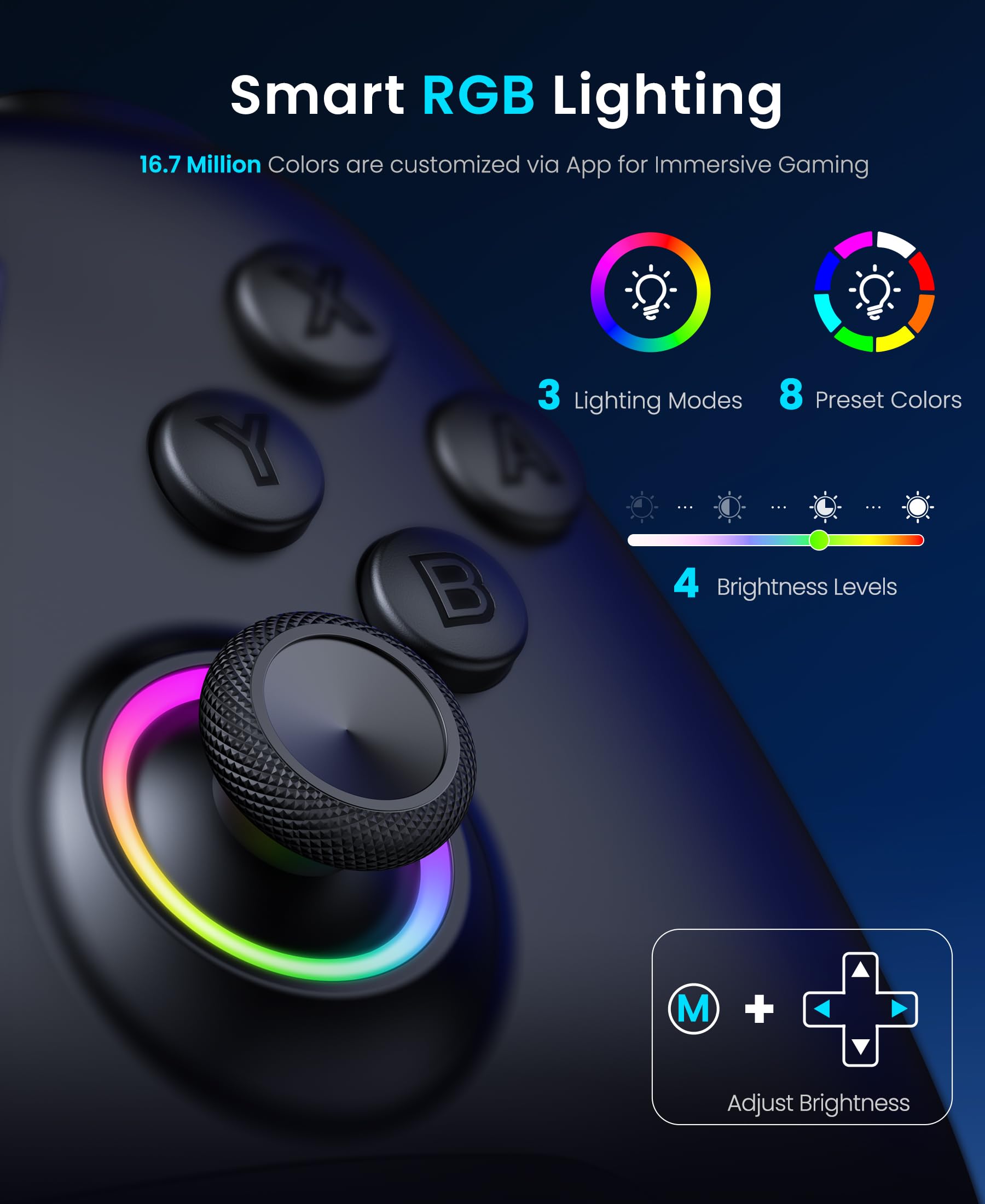Controlador inalámbrico Switch Pro para Nintendo Switch/Lite/OLED, joysticks de juego de PC con cable efecto Hall, Cool RGB inalámbrico iOS/Android, iluminación remota programable, accesorios para