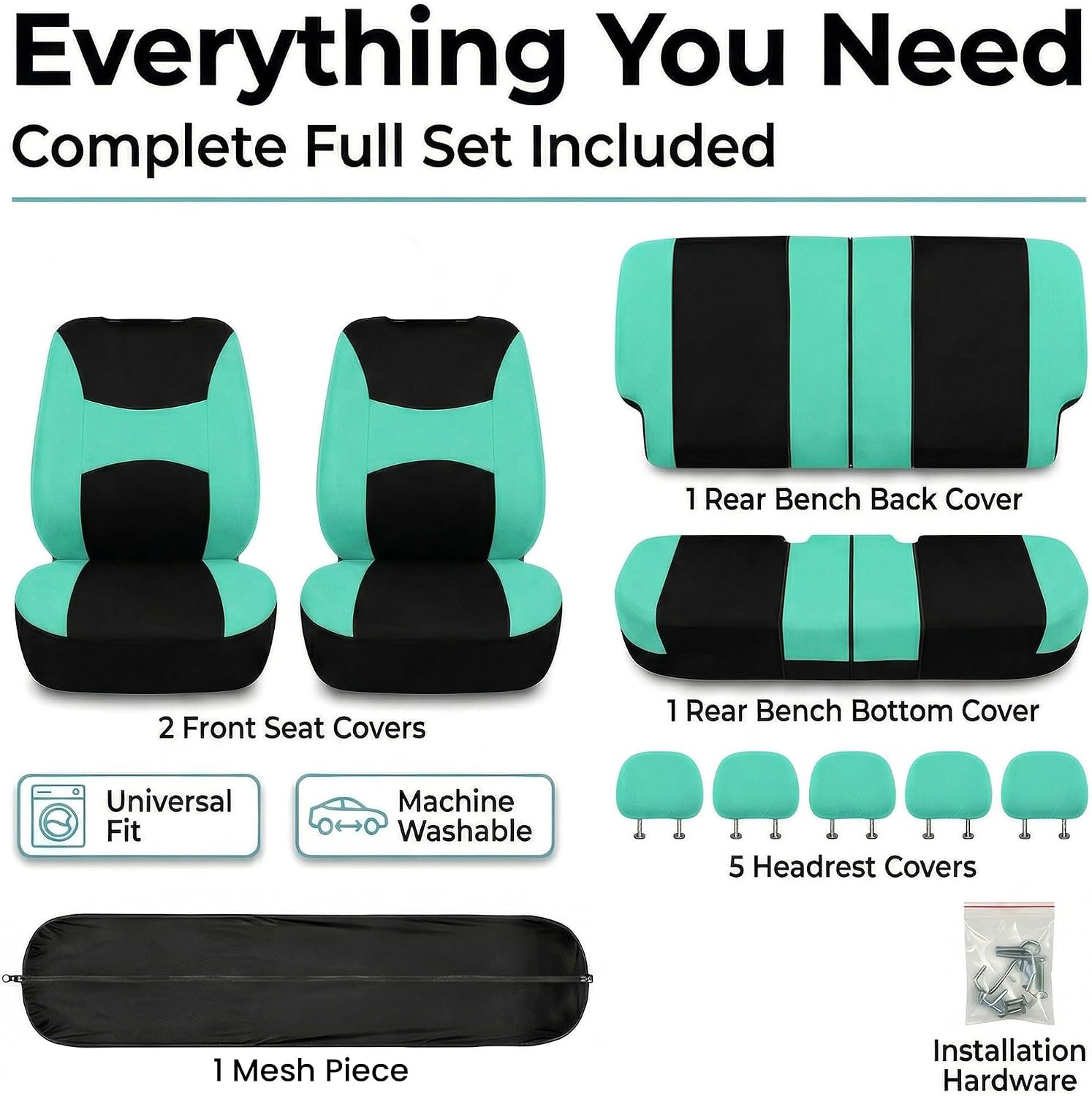 FH Group Car Seat Covers Full Set Cloth - Universal Fit,Automotive SeatCovers,Low Back Front SeatCovers,Airbag Compatible,Split Bench Rear Seat,Washable Car SeatCover for SUV,Sedan,Van Mint