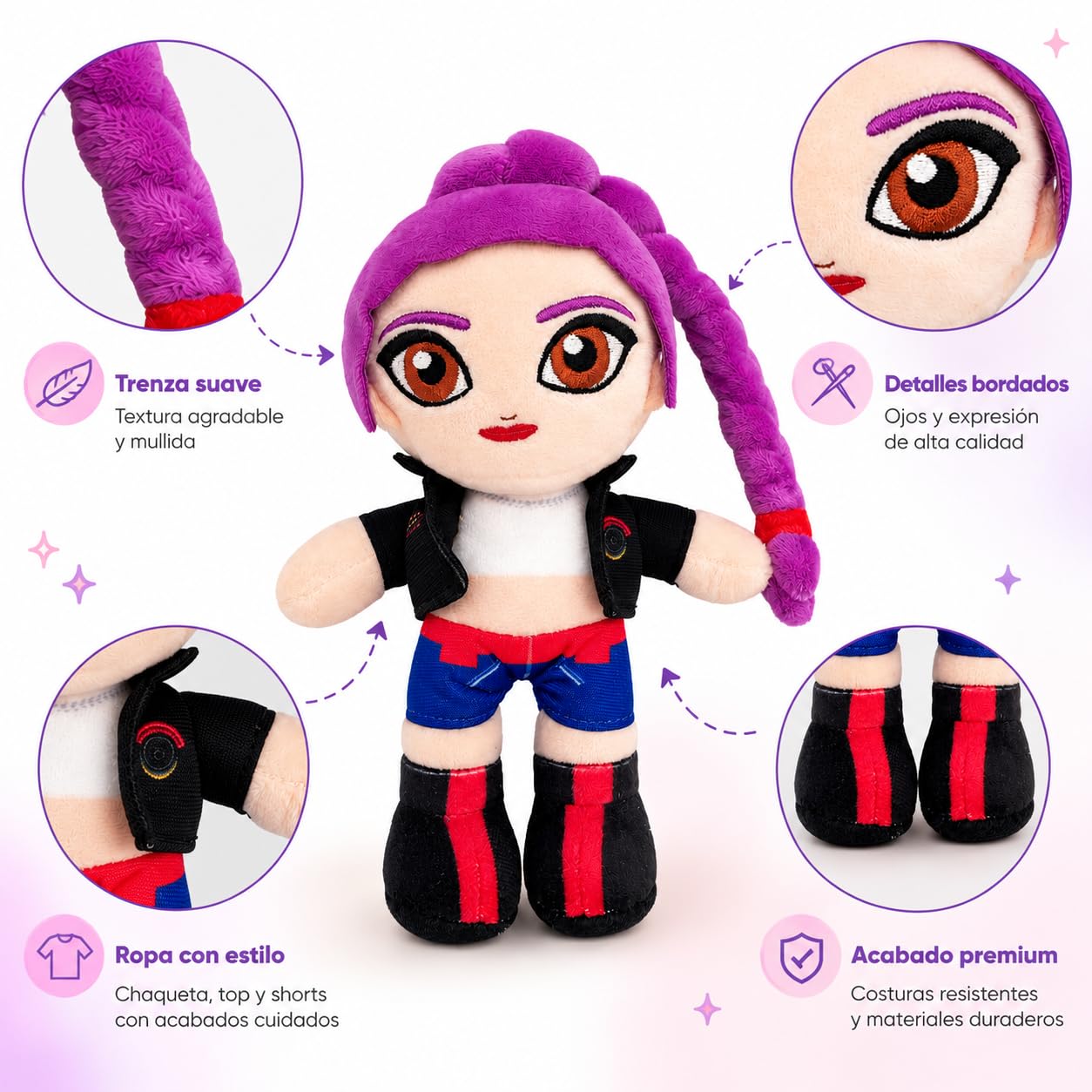 Grupo Moya - Peluche K-Pop Music 20 cm, Muñeca de Tela Suave, Muñeco Decorativo de Poliéster, Regalo para Fans de la Música Coreana, Peluche Coleccionable. (Lila)