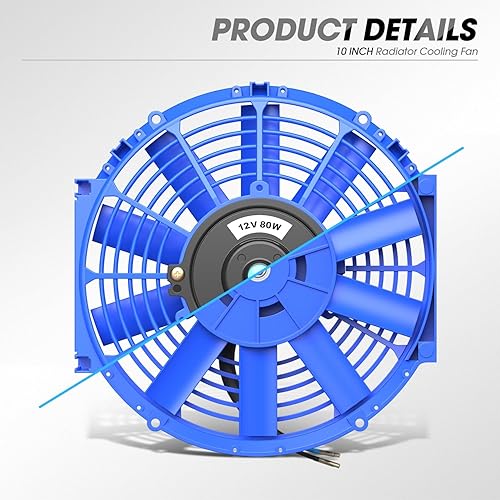 Vista 68 de DNA Motoring Ventilador de radiador delgado de enfriamiento eléctrico de alto rendimiento de 7 pulgadas con kit de montaje, azul, RAF-7-BL+FMK