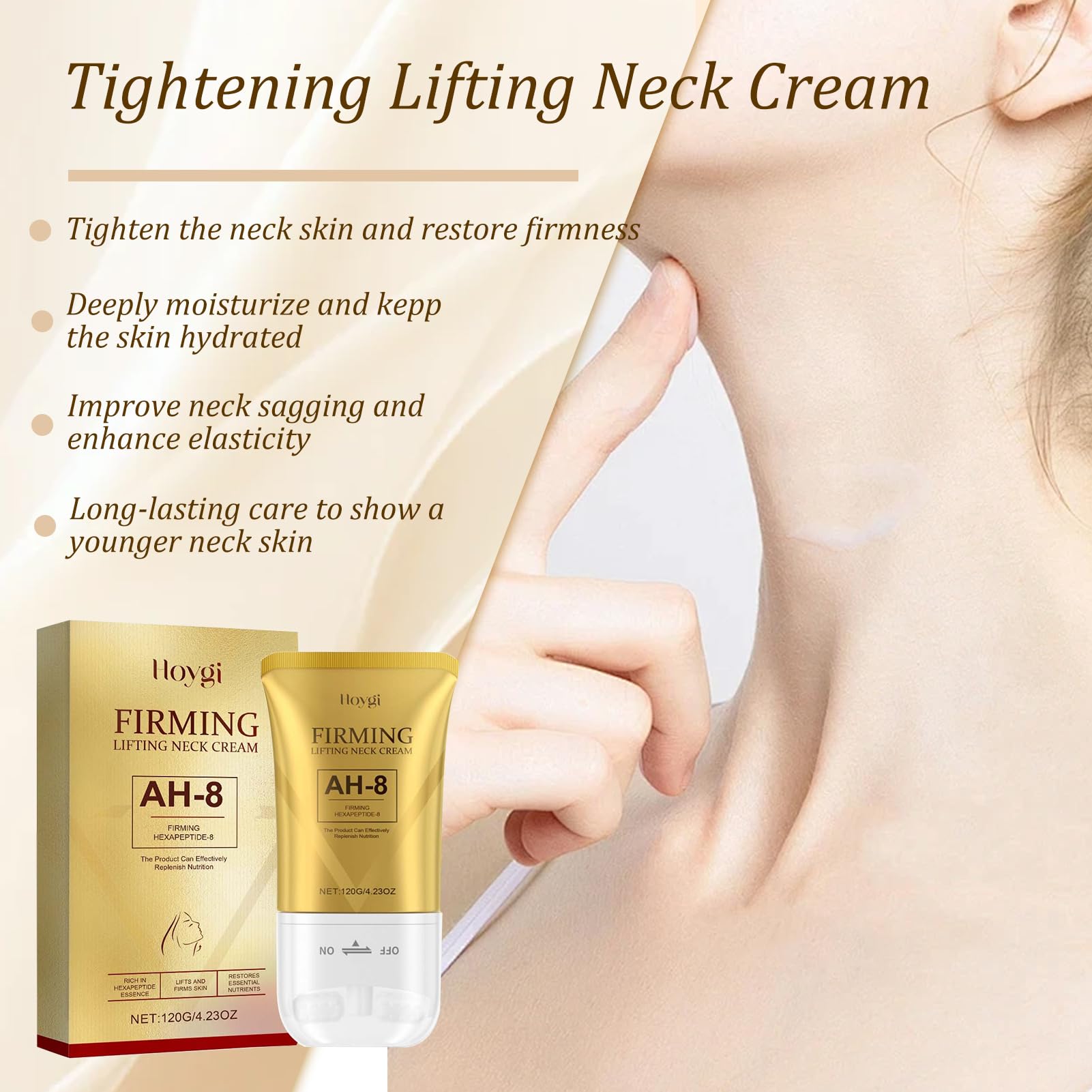 AH-8 Crema Rassodante per il Collo, Firming Neck Cream, Con Massaggio a Doppio Rull, Crema Collo e Décolleté Lifting per Rilassamento Cutaneo, Idratante, Ridurre Rughe