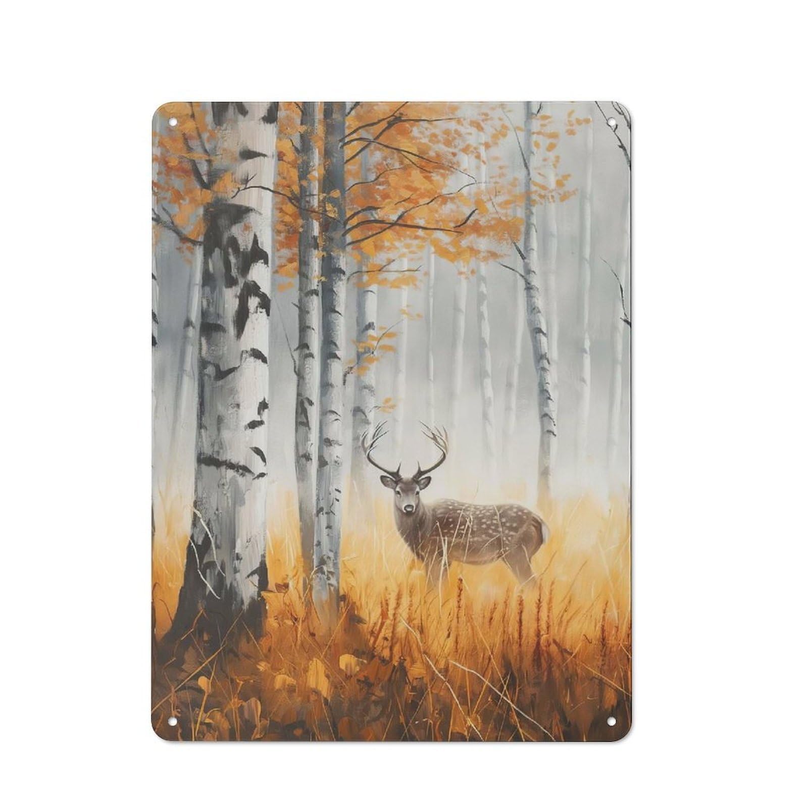 Junmoney Style-5 Foggy Forest Stag Tin Wall Sign 40X30cm, Country Style Bistro Wall Plaque For Coffee Bar, Kitchen, Bistro Or Tea Corner