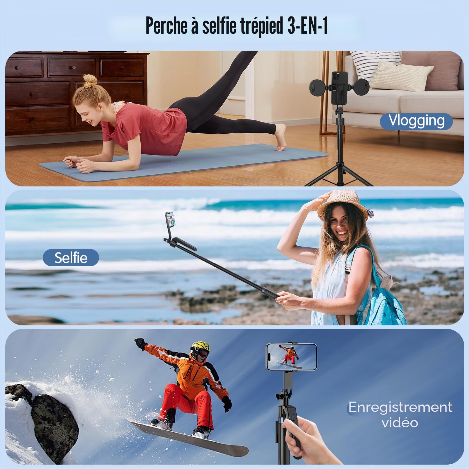 Automatique Visage Suivi Trépied avec Lumière, Rotation à 360 ° Trepied Smartphone 180cm，Trépied pour Téléphone, Compatible avec iPhone et Android, pour Les Voyages,Enregistrement Vidéo