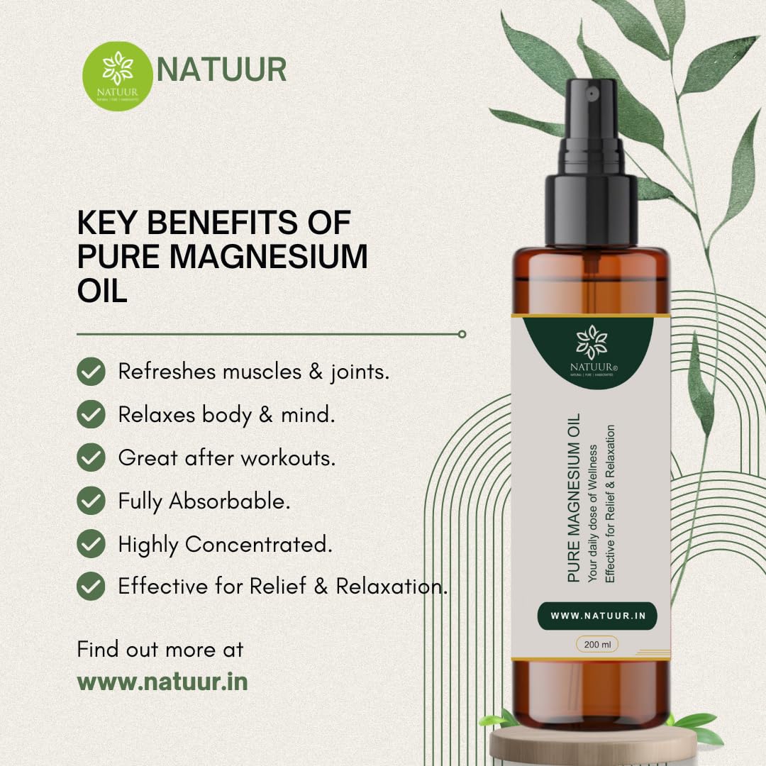 NATUUR Pure Magnesium Oil – Value Pack (3 x 200ml) | 100% Natural & Therapeutic Grade | Transdermal Application for Skin Health & Relaxation | Supports Sleep, Muscle Recovery & Circulation | Ideal for Massage, Aromatherapy & Daily Wellness NATUUR Pure Magnesium Oil – Value Pack (3 x 200ml) | 100% Natural & Therapeutic Grade | Transdermal Application for Skin Health & Relaxation | Supports Sleep, Muscle Recovery & Circulation | Ideal for Massage, Aromatherapy & Daily Wellness