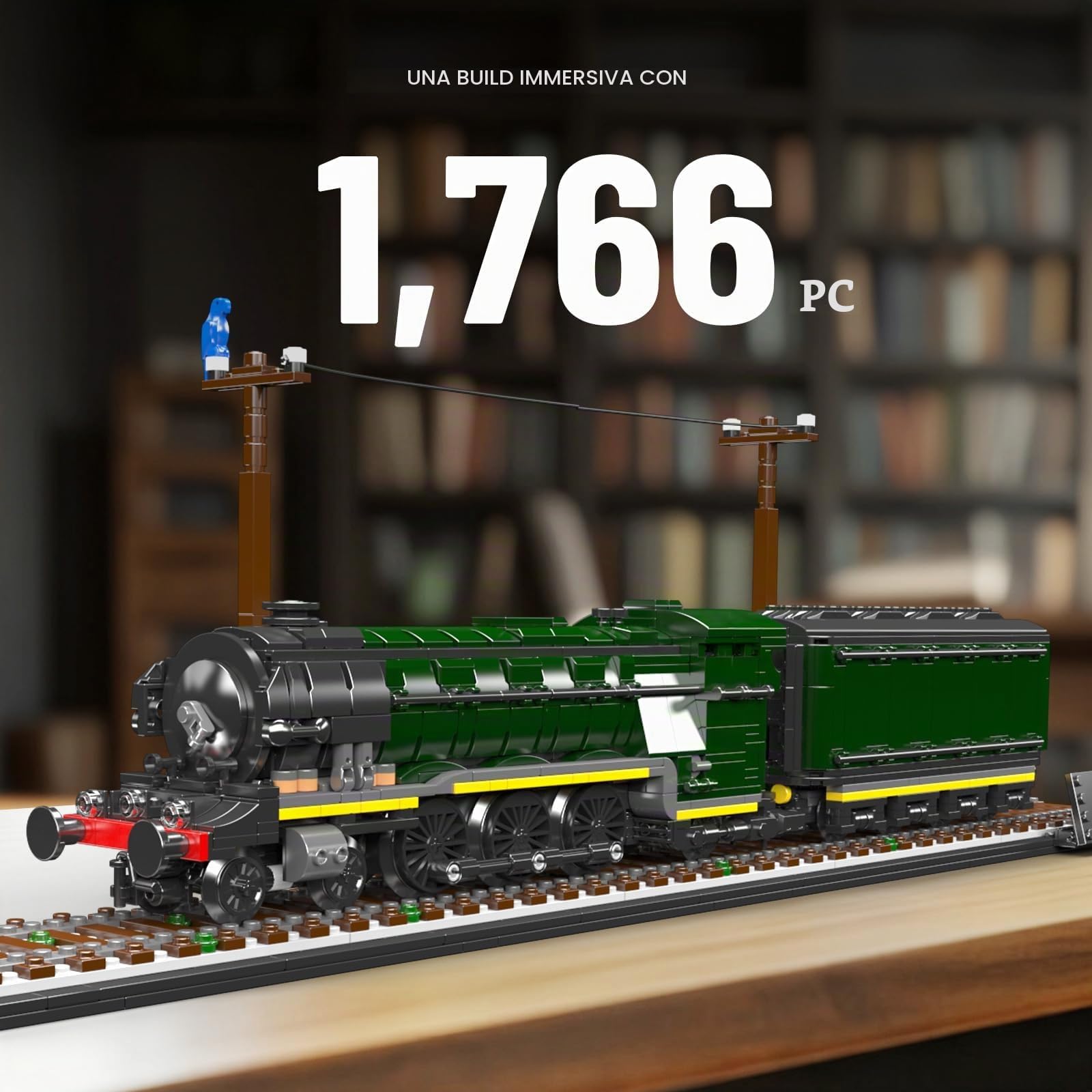 Mould King 12044 Flying Scotsman - Modellino di locomotiva a vapore, set di treni su larga scala da 1766 pezzi, con binari espositivi e carro merci, progetto di montaggio per hobbisti adulti