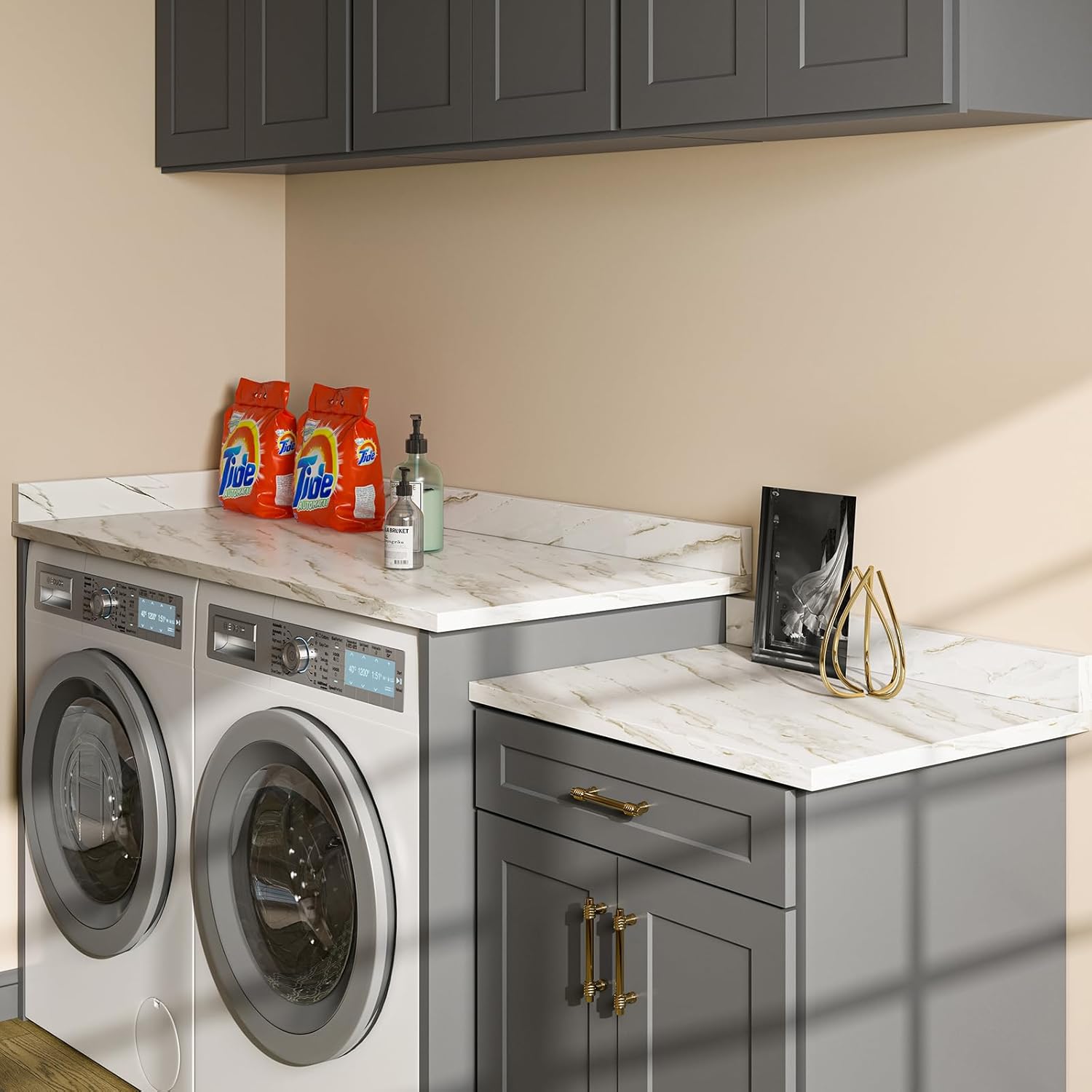 72" Laminate Countertop: Modern White Marble Plywood Table Top - Durable DIY Work Surface for Laundry Room & Home Office - 25.56" W x 0.75" D Elegant Design