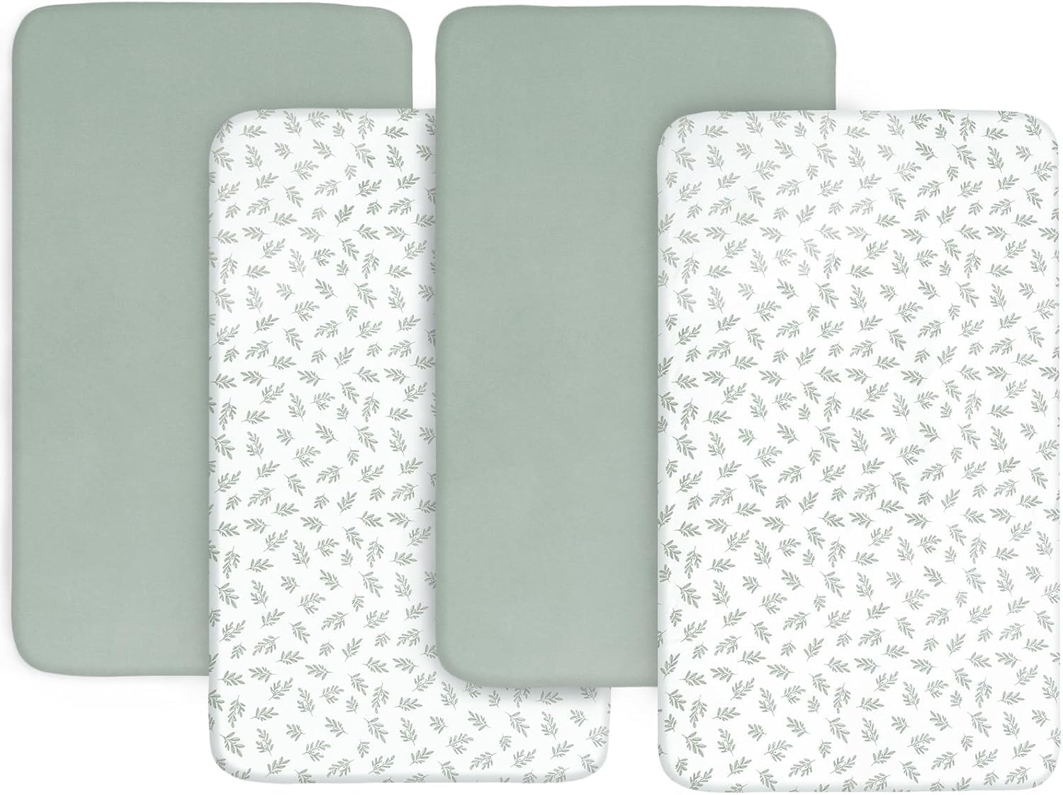 Next to Me Crib Sheets 4 Pack,Ultra Soft Crib Sheets Fitted 83x50cm,Compatible with Chicco Next2Me & Tutti Bambini Cozee Crib Mattress,Green Leaf