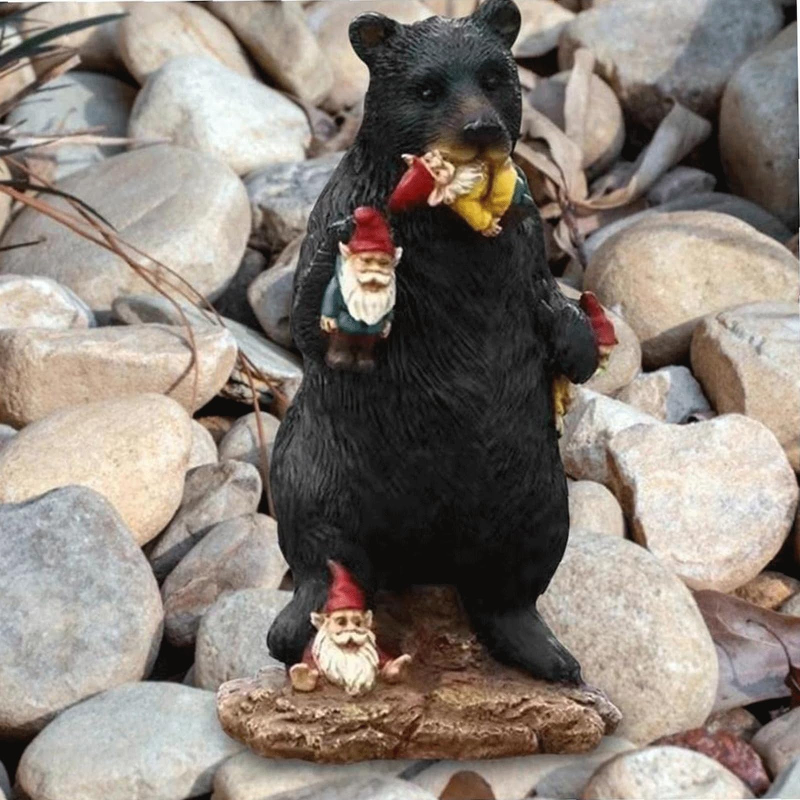 Decoraciones para exteriores para patio, oso negro, comiendo gnomos, esculturas divertidas, estatua de resina, adornos de resina para interiores y exteriores, jardín, patio, césped, patio