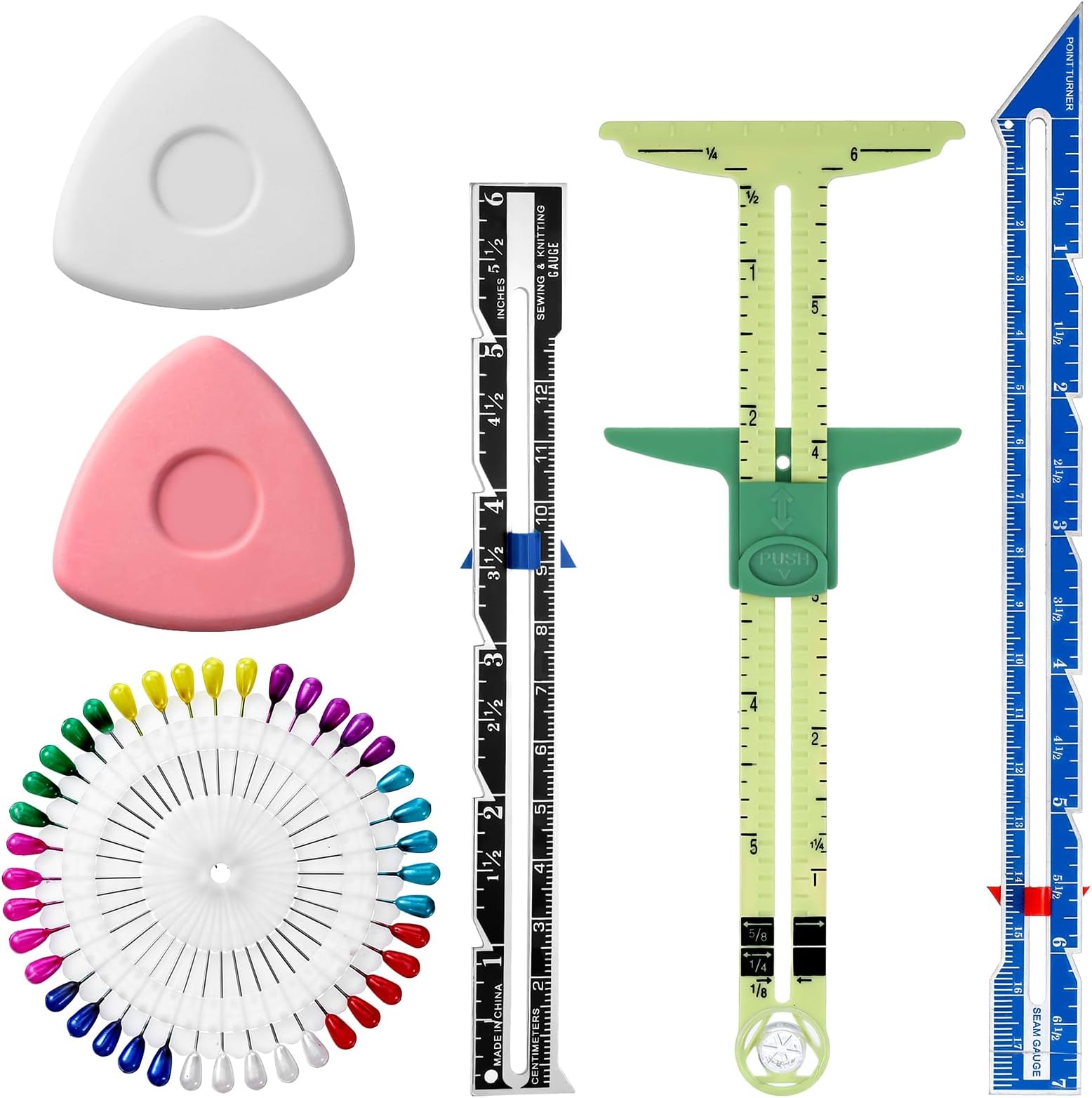 6 PCS Sewing Hem Ruler Measuring Tool Set, Ruler for Sewing 5-in-1 Gauge Rulers Hem Measuring Gauge, T-Shaped Tool for Precise Stitching Quilting Crafting Button Hole Marking