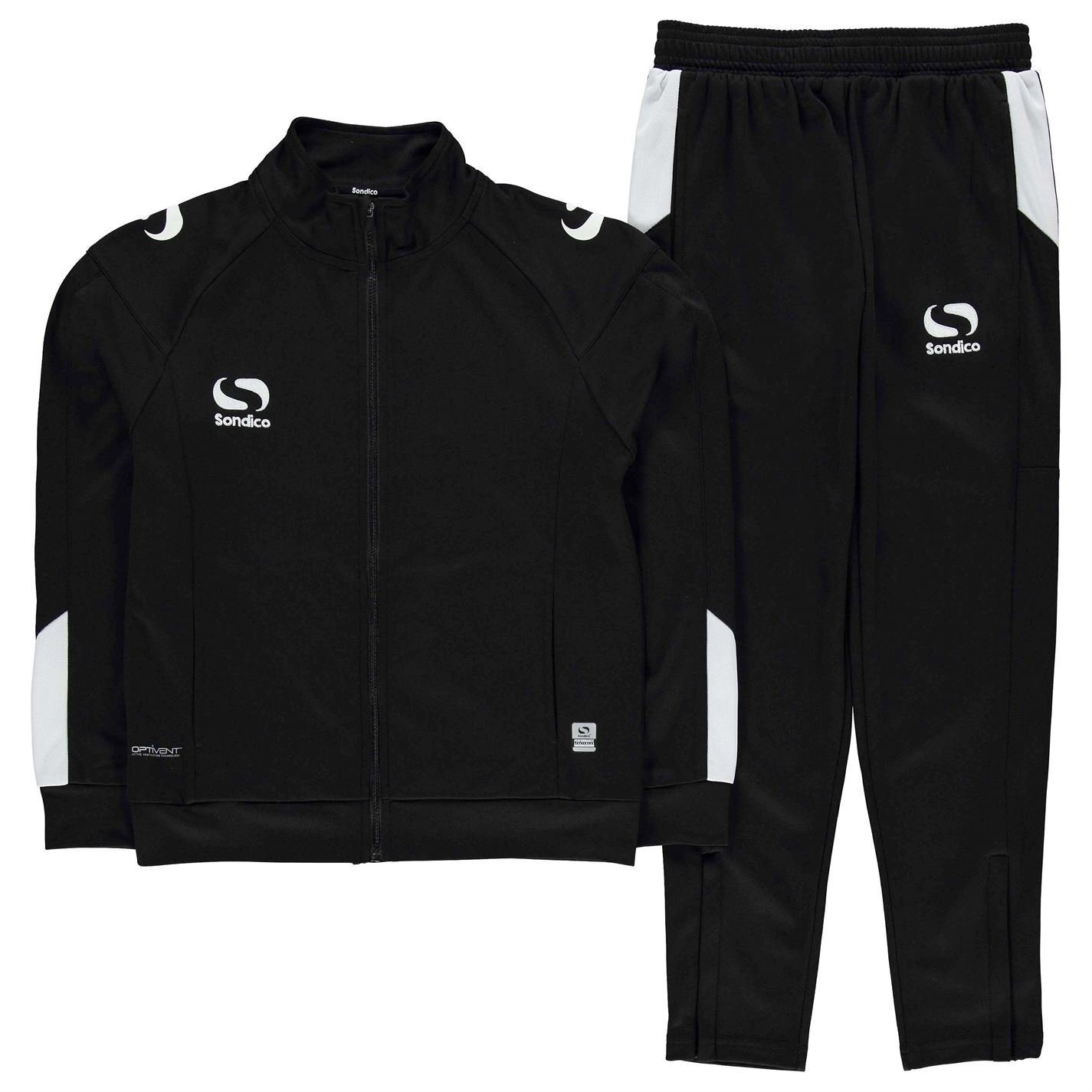 Sondico Kids Strike Tracksuit Long Sleeve High Neck Zip Warm Sports Training Black/White 13 Yrs