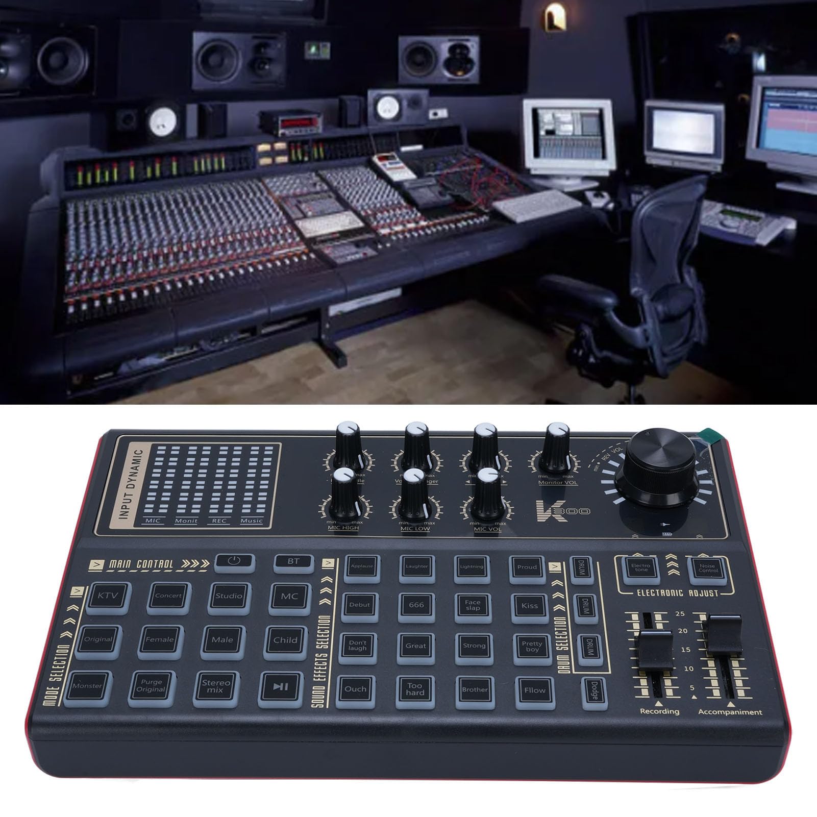 Luocute Scheda Audio Live per Computer, Mixer Multi-DJ con 12 Effetti Elettrici e 20 Preimpostati, Luci a LED, Monitoraggio in Tempo Reale, per Trasmissione di Giochi per PC Podcasting