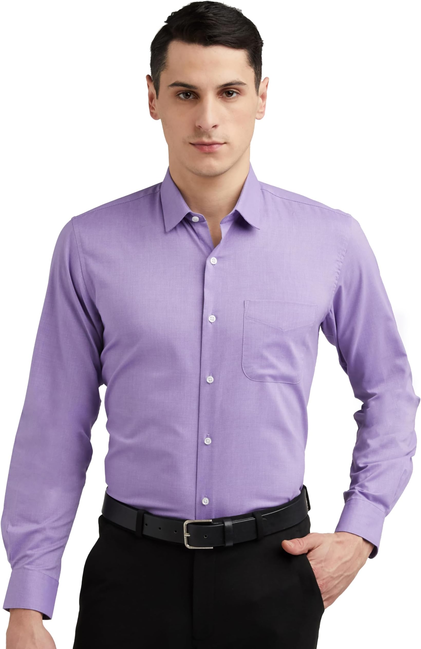 Peter EnglandMen's Everday Regular Fit Solid Shirt | Cotton Rich | 5-Pin Pocketing