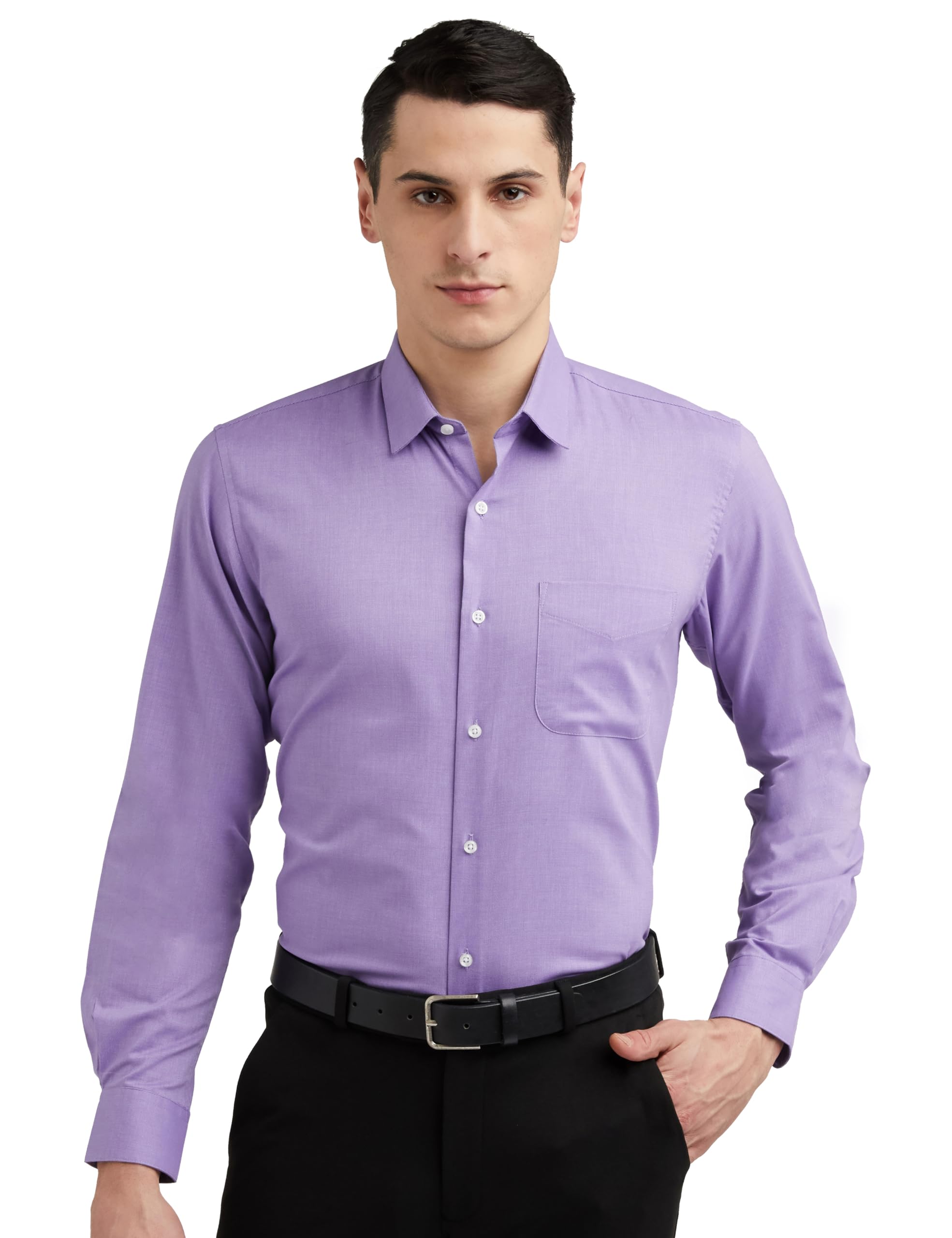 Peter England Men's Everday Regular Fit Solid Shirt | Cotton Rich | 5-Pin Pocketing