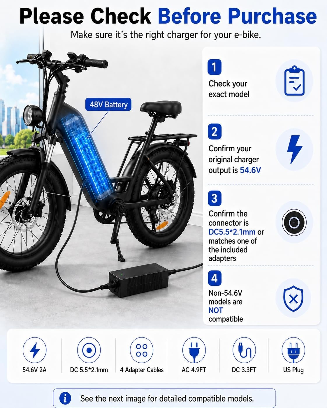 VHBW 54.6V 2A E-Bike Charger Compatible with Rad Power Bikes image 2