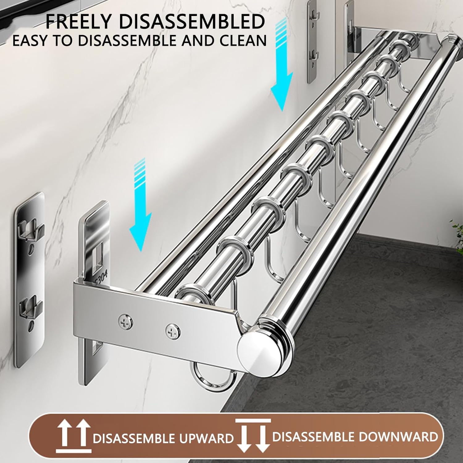 Hanging Wall Mount knife Wall Mount, Kitchen Organizer Storage Shelf for Utensils Spatula Spoon, Space-Saving Knife Rack with Hooks,Wall-Mounted Utensil Holder (Silver, 60CM+Three Poles+10Hooks)