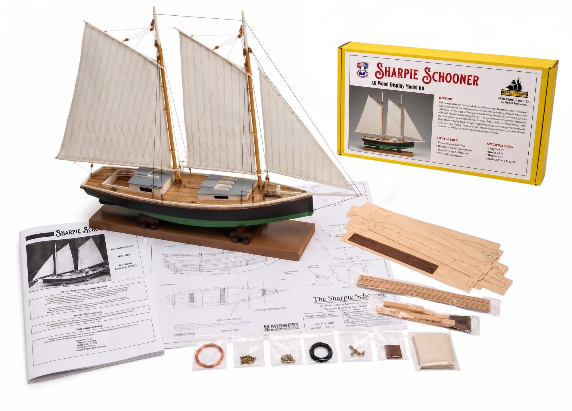 Amazon.com: Midwest Sharpie Schooner Model Ship Kit, 1:32 Scale
