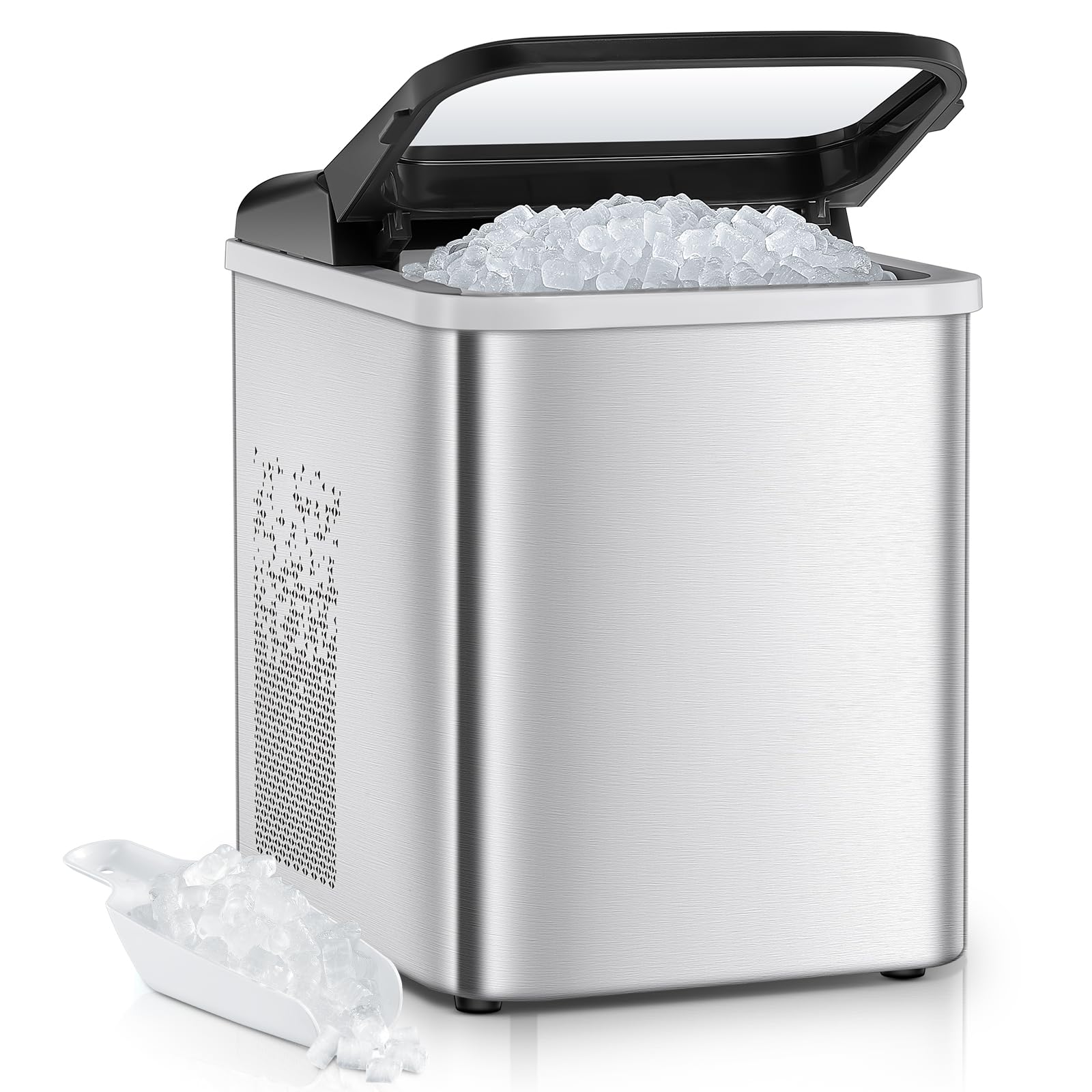 Nugget Ice Maker Countertop, 40lbs/24H Chewable Pellet Ice Machine with Self-Cleaning, Ready in 6 Minutes, Portable Ice Makers with Basket and Scoop