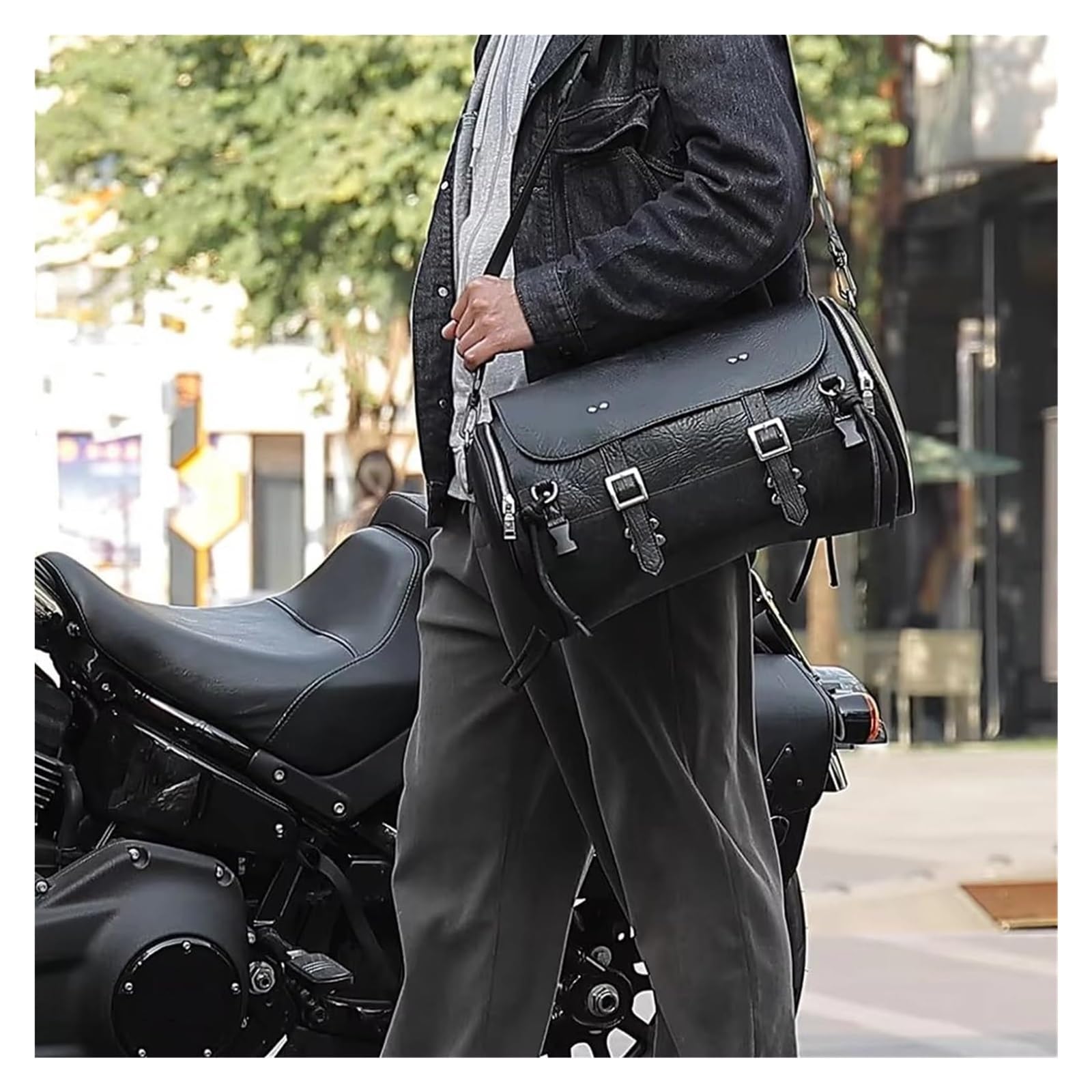 Moto Paraurti Borsa per Sportster per Softail per Dyna per V-Star per Shadow Coda Moto Sella Posteriore in Pelle Borsa da Espandibile 18-22L