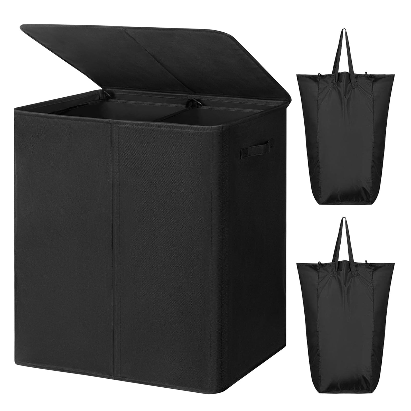 WOWLIVE 180L Double Laundry Hamper with Lid and Removable Laundry Bags, Large Dirty Clothes Hamper 2 section Collapsible Laundry Basket Dorm Room Storage for Bedroom, Bathroom, College,Black