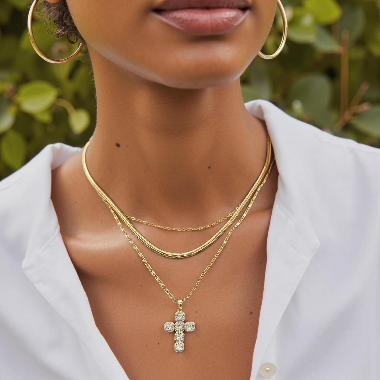 Cross Necklace for Women Dainty 18K Gold Plated Cubic Zirconia Cross Choker Necklace Multi Layered Cross Pendant Necklaces Simple Faith Jewelry Religious Minimalist Gift - Image 3