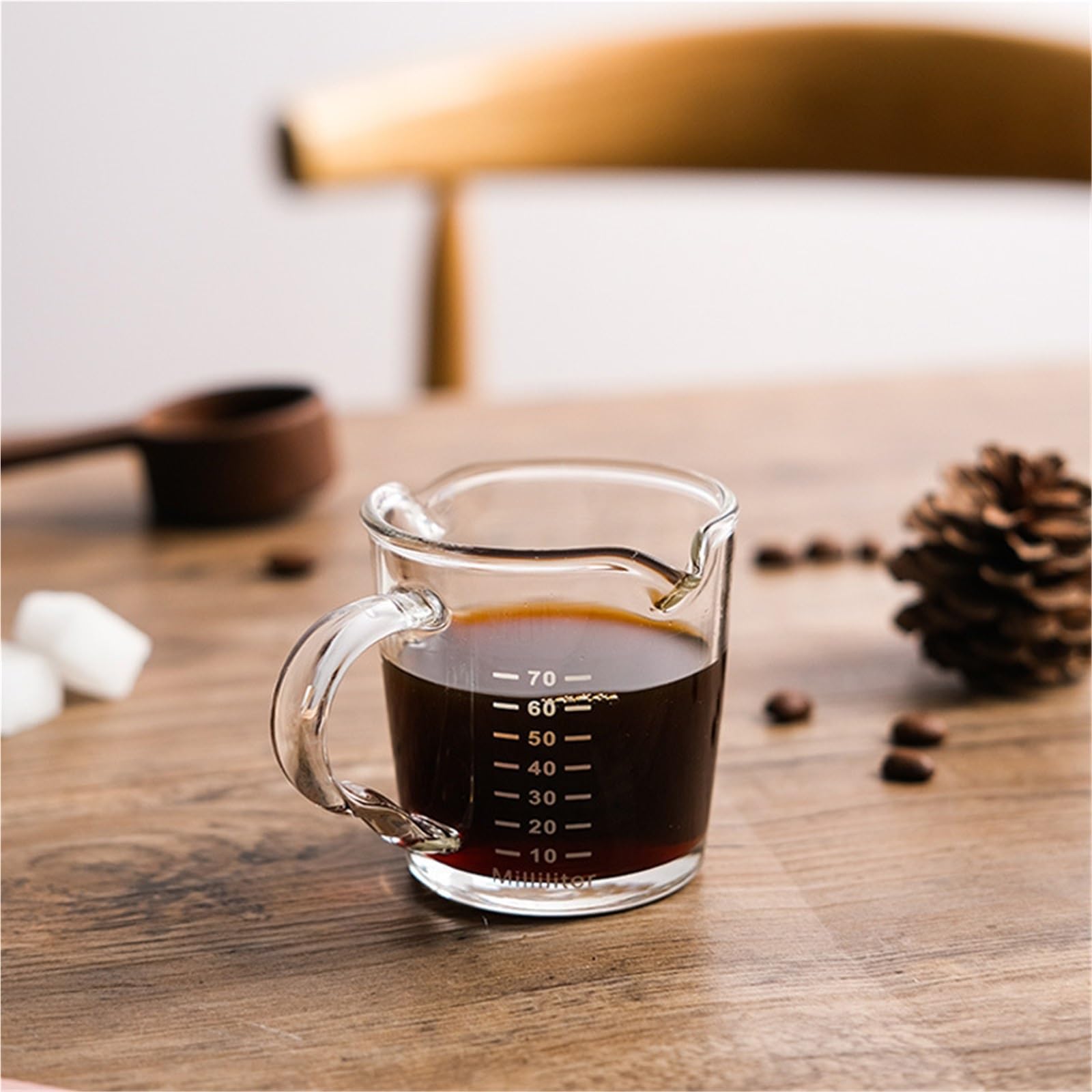 Jarra De Leche Taza medidora de vidrio de 70ml, taza de doble boca for café con Clip de cocina, taza de leche, 2 uds.