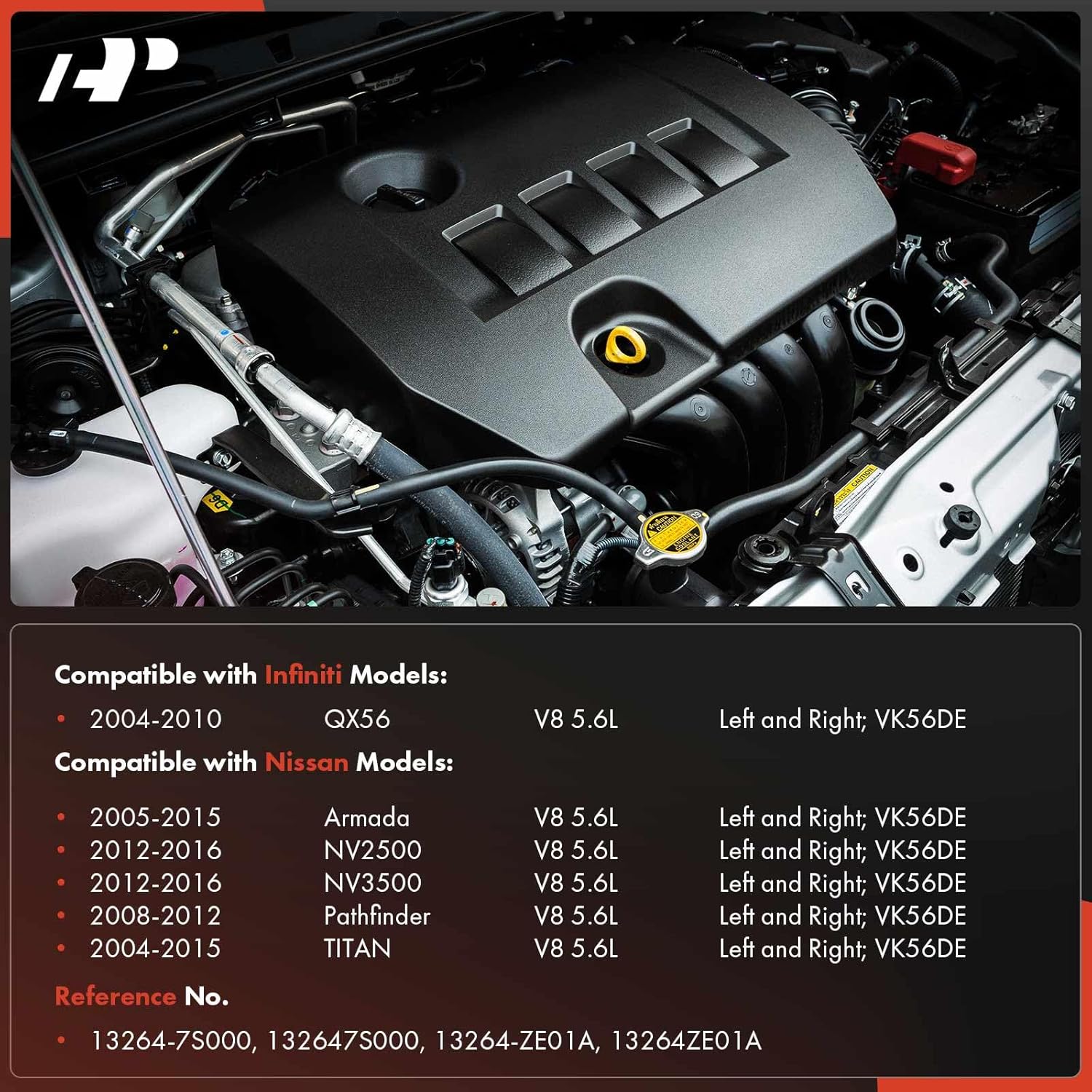 A-Premium Upgraded Aluminum Left and Right Engine Valve Cover with Gasket and Oil Filler Cap Compatible with Nissan Pathfinder 2008-2012, Titan 2004-2015, Armada, NV2500, NV3500 & Infiniti QX56, 5.6L