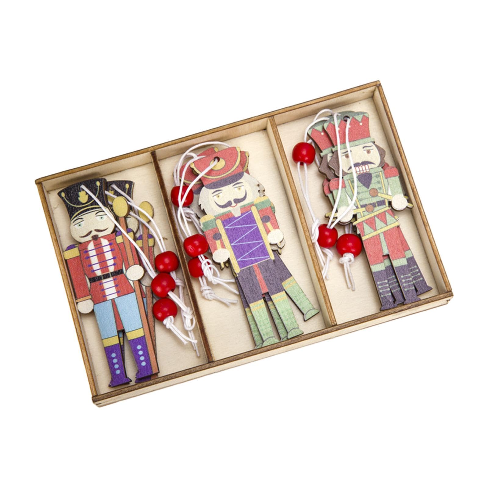 CALANDIS® 9 Pieces Xmas Tree Hanging Nutcrackers Wood Pendant Durable with Storage Box Style C | Set of 9 Christmas Nutcrackers in A Box