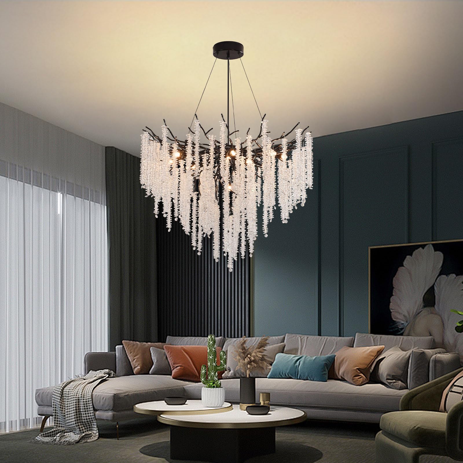 AHXIAOZN Moderno Lampadario al Cristallo,G9 Lusso Lampadario in Cristallo,K9 Cristallo Lampadario Rotondo per salotto, sala da pranzo, camera da letto, ristorante(Nero,80cm