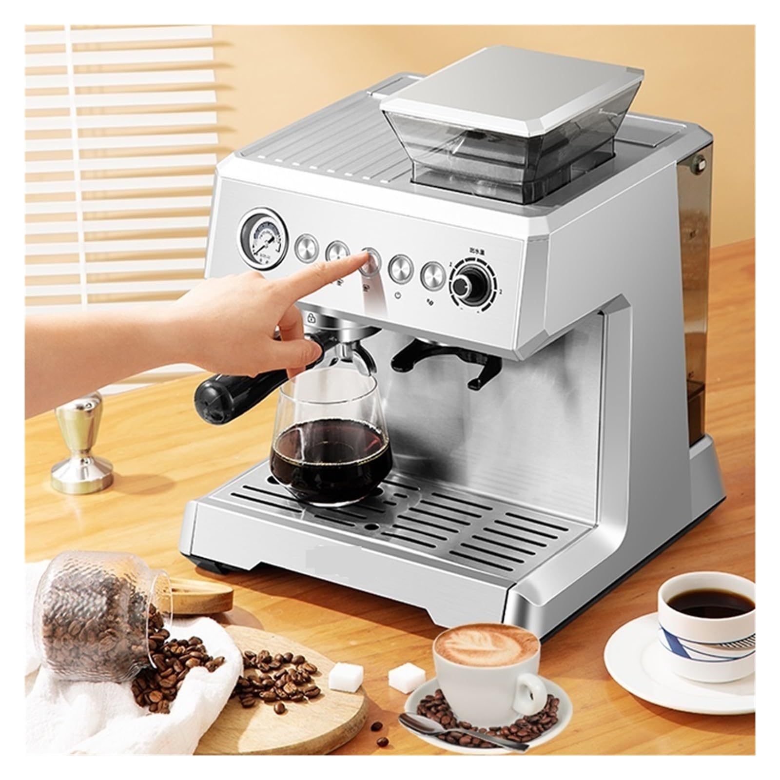 Cafetera Espresso Semiautomática con Bomba De 20 Bares De Presión, Molinillo Y Vaporizador De Leche.